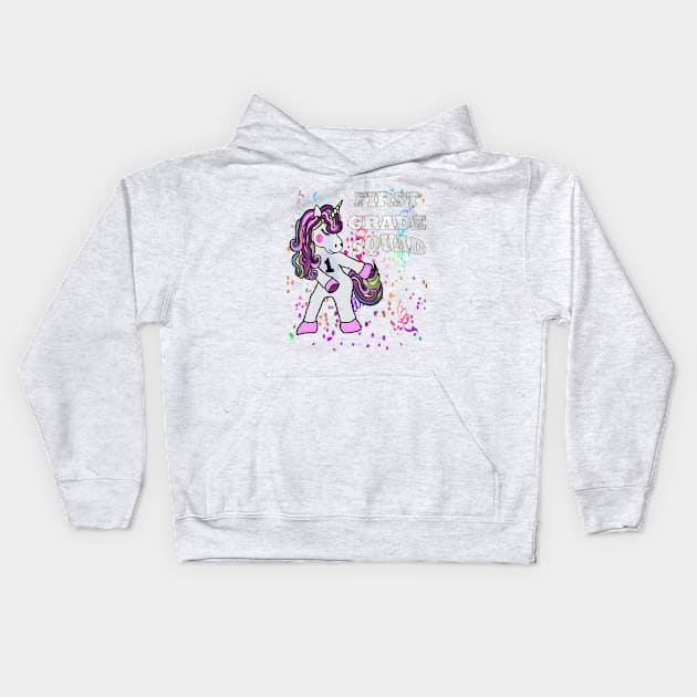 Back to School First Grade Squad Flossing Unicorn Stickers & Gifts Kids Hoodie by tamdevo1